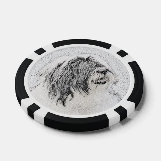 Bearded Collie Drawing - Cute Original Dog Art Poker Chips (Enkel)