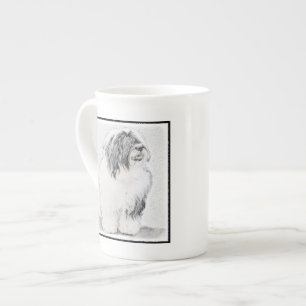 Bearded Collie Drawing - Cute Original Dog Art Porselein Kop