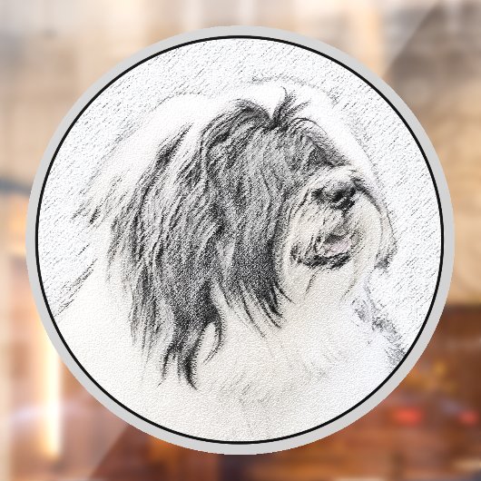 Bearded Collie Drawing - Cute Original Dog Art Raamsticker (Vel 2)