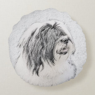 Bearded Collie Drawing - Cute Original Dog Art Rond Kussen