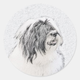 Bearded Collie Drawing - Cute Original Dog Art Ronde Sticker