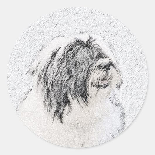 Bearded Collie Drawing - Cute Original Dog Art Ronde Sticker (Voorkant)