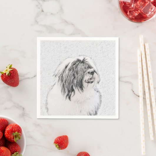 Bearded Collie Drawing - Cute Original Dog Art Servetten (Insitu)