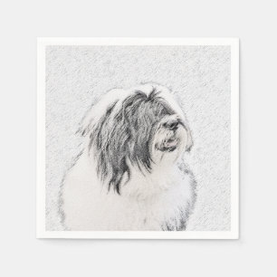 Bearded Collie Drawing - Cute Original Dog Art Servetten