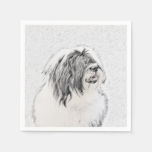 Bearded Collie Drawing - Cute Original Dog Art Servetten (Voorkant)