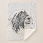 Bearded Collie Drawing - Cute Original Dog Art Sherpa Deken (Voorkant)