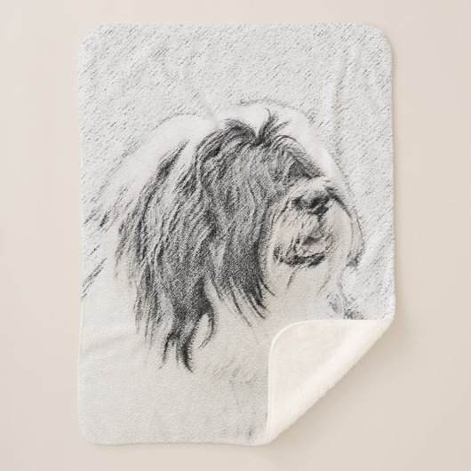 Bearded Collie Drawing - Cute Original Dog Art Sherpa Deken (Voorkant)
