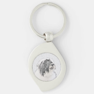 Bearded Collie Drawing - Cute Original Dog Art Sleutelhanger