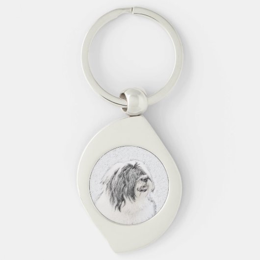 Bearded Collie Drawing - Cute Original Dog Art Sleutelhanger (Voorkant)