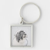 Bearded Collie Drawing - Cute Original Dog Art Sleutelhanger (Voorkant)