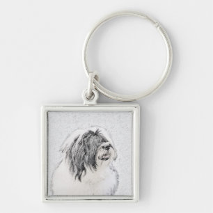 Bearded Collie Drawing - Cute Original Dog Art Sleutelhanger