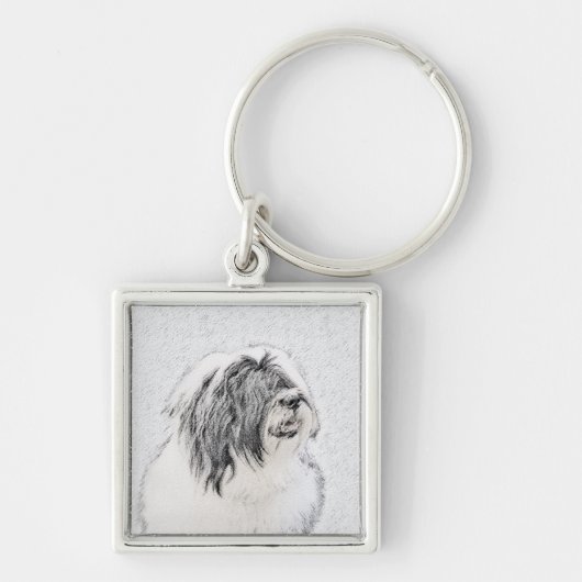 Bearded Collie Drawing - Cute Original Dog Art Sleutelhanger (Voorkant)