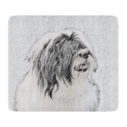 Bearded Collie Drawing - Cute Original Dog Art Snijplank (Voorkant)