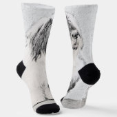 Bearded Collie Drawing - Cute Original Dog Art Sokken (Gebogen)