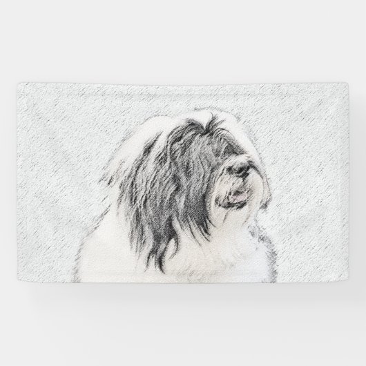 Bearded Collie Drawing - Cute Original Dog Art Spandoek (Horizontaal)