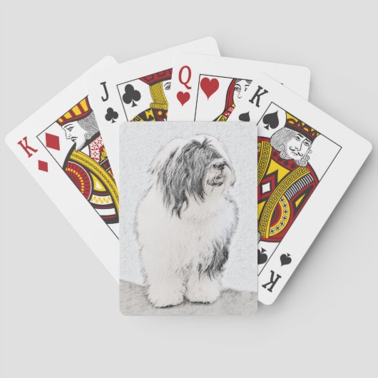Bearded Collie Drawing - Cute Original Dog Art Speelkaarten (Achterkant)