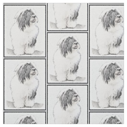 Bearded Collie Drawing - Cute Original Dog Art Stof (Swatch)