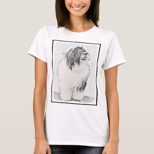 Bearded Collie Drawing - Cute Original Dog Art T-shirt (Voorkant)