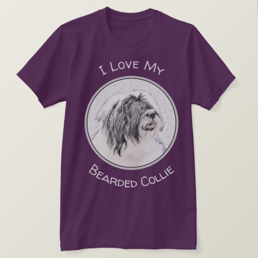 Bearded Collie Drawing - Cute Original Dog Art T-shirt (Design voorkant)