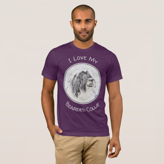 Bearded Collie Drawing - Cute Original Dog Art T-shirt (Voorkant volledig)
