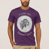 Bearded Collie Drawing - Cute Original Dog Art T-shirt (Voorkant)