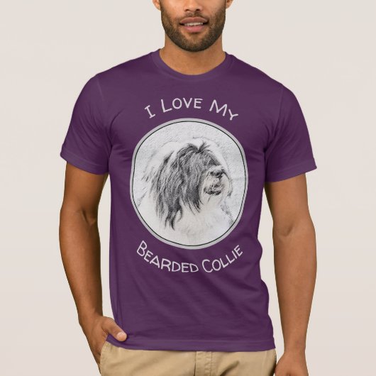 Bearded Collie Drawing - Cute Original Dog Art T-shirt (Voorkant)