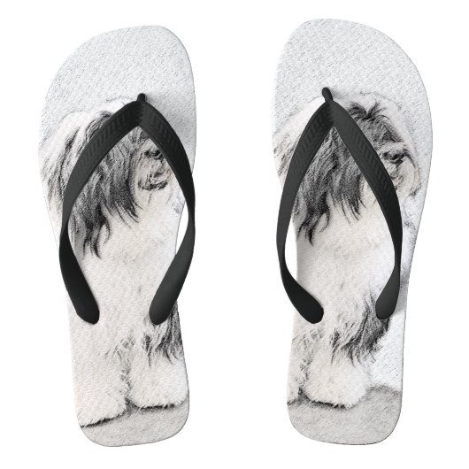 Bearded Collie Drawing - Cute Original Dog Art Teenslippers (Voetbed)