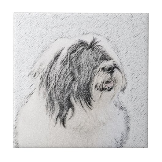Bearded Collie Drawing - Cute Original Dog Art Tegeltje (Voorkant)
