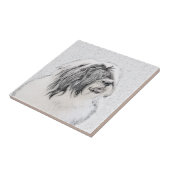 Bearded Collie Drawing - Cute Original Dog Art Tegeltje (Zijkant)
