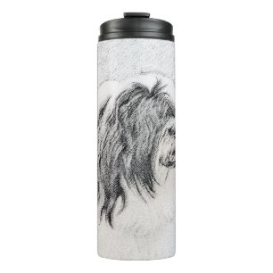 Bearded Collie Drawing - Cute Original Dog Art Thermosbeker