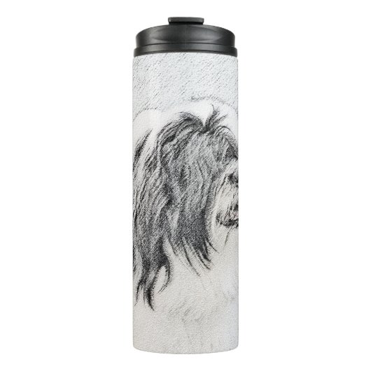 Bearded Collie Drawing - Cute Original Dog Art Thermosbeker (Voorkant)