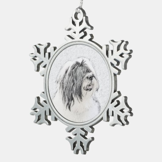 Bearded Collie Drawing - Cute Original Dog Art Tin Sneeuwvlok Ornament (Rechts)