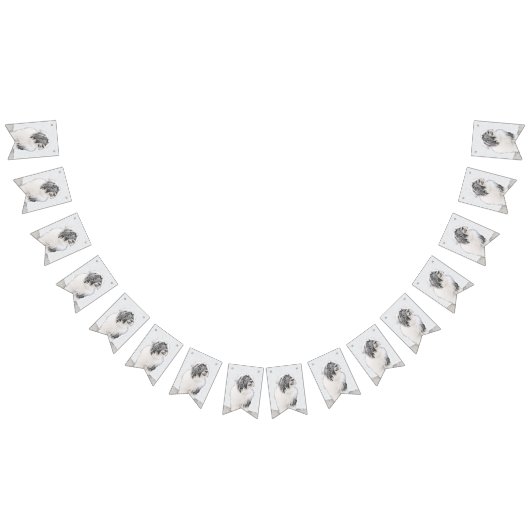 Bearded Collie Drawing - Cute Original Dog Art Vlaggetjes (Alle)