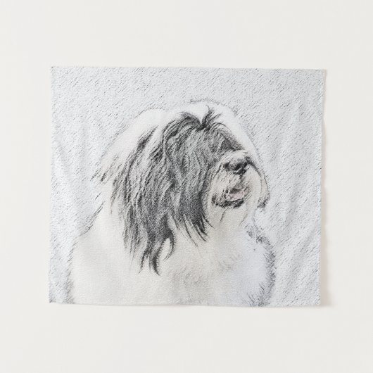 Bearded Collie Drawing - Cute Original Dog Art Wandkleed (Voorkant (horizontaal))
