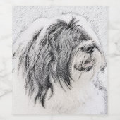 Bearded Collie Drawing - Cute Original Dog Art Wijn Etiket (Enkel label)