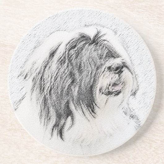 Bearded Collie Drawing - Cute Original Dog Art Zandsteen Onderzetter (Voorkant)