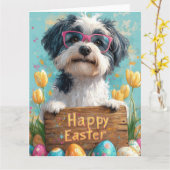 Bearded Collie Easter Eggs Kaart (Gele Bloem)