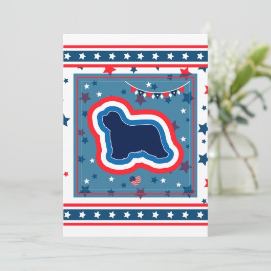 Bearded Collie Fireworks, 4de juli BBQ Kaart (Staand voorkant)