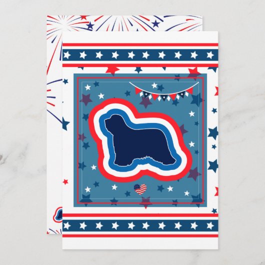Bearded Collie Fireworks, 4de juli BBQ Kaart (Voorkant / Achterkant)