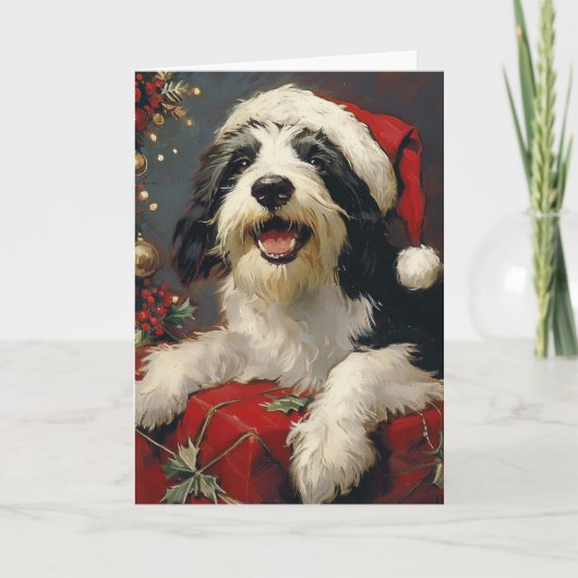 Bearded Collie gepersonaliseerd Kerstmis Feestdagen Kaart (Voorkant)