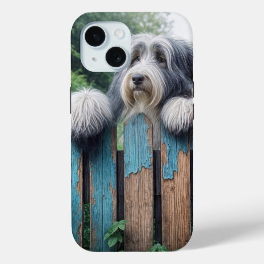Bearded Collie gluren over oude hek Case-Mate iPhone Case (Achterkant)