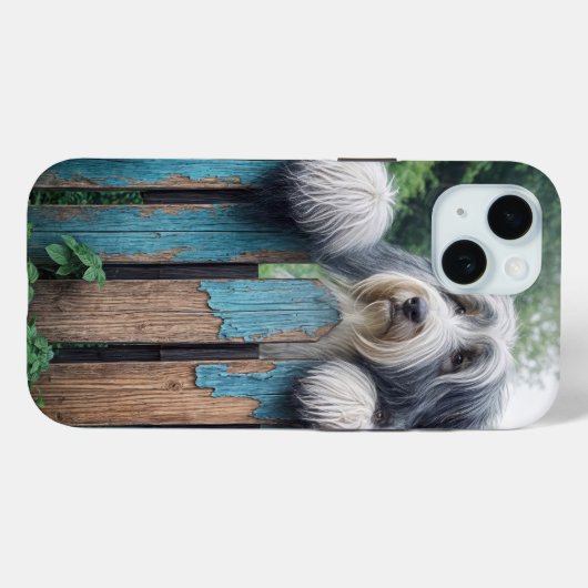 Bearded Collie gluren over oude hek Case-Mate iPhone Case (Achterkant (horizontaal))
