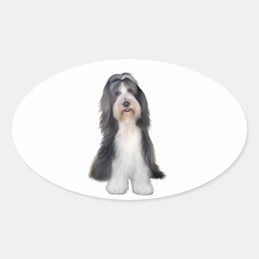 Bearded Collie (H) - Leisteen en wit Ovale Sticker (Voorkant)