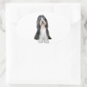 Bearded Collie (H) - Leisteen en wit Ovale Sticker (Tas)