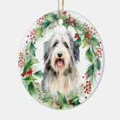 Bearded Collie Holly Wreath Kerstmis Keramisch Ornament (Links)