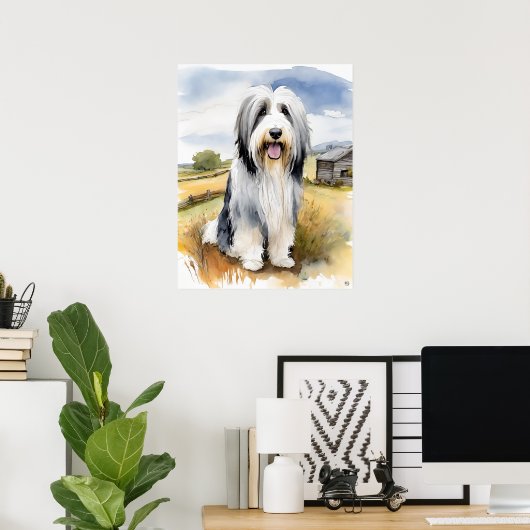 Bearded Collie - Hond Art Print (Thuiskantoor)