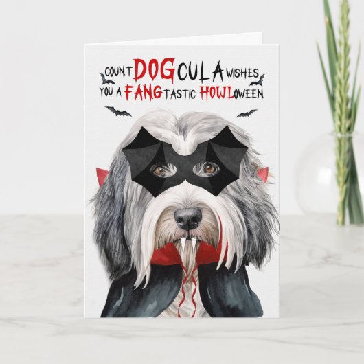 Bearded Collie Hond Grappig Count DOGcula Hallowee Feestdagen Kaart (Voorkant)