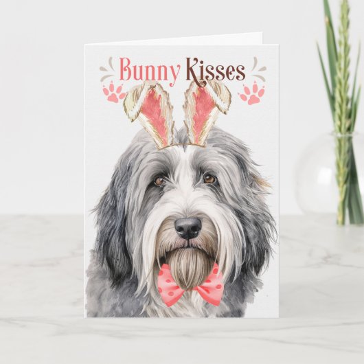 Bearded Collie Hond in Bunny Oars voor Pasen Feestdagen Kaart (Voorkant)