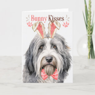 Bearded Collie Hond in Bunny Oars voor Pasen Feestdagen Kaart