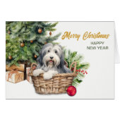 Bearded Collie Hond Rieten Mand Kerstboom (Voorkant Horizontaal)